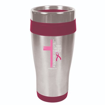 I Can Do All Things Through Christ Breast Cancer Awareness 16oz Travel Tumbler