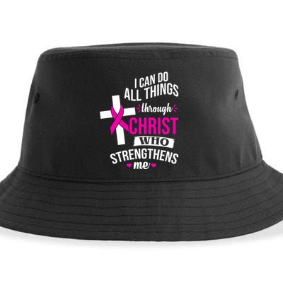 I Can Do All Things Through Christ Who Strengthens Me Breast Cancer Sustainable Bucket Hat
