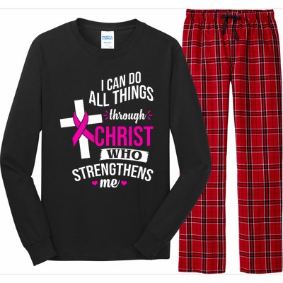 I Can Do All Things Through Christ Who Strengthens Me Breast Cancer Long Sleeve Pajama Set