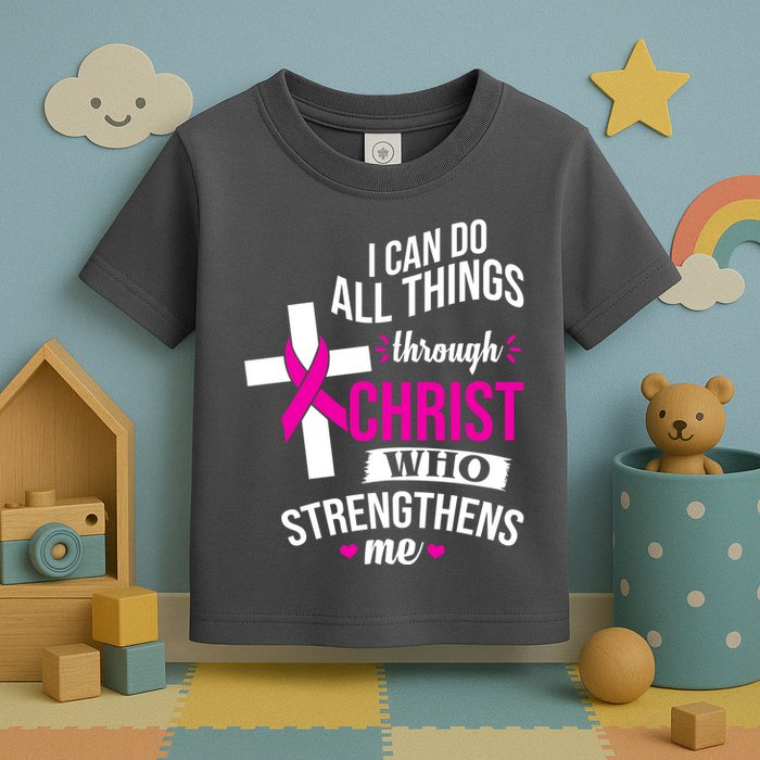 I Can Do All Things Through Christ Who Strengthens Me Breast Cancer Toddler T-Shirt