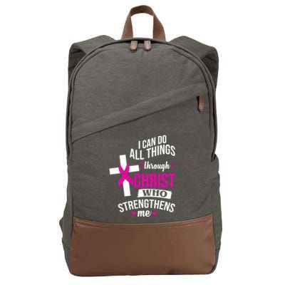 I Can Do All Things Through Christ Who Strengthens Me Breast Cancer Cotton Canvas Backpack