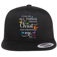 I Can Do All Things Through Christ Butterfly Art Religious Flat Bill Trucker Hat