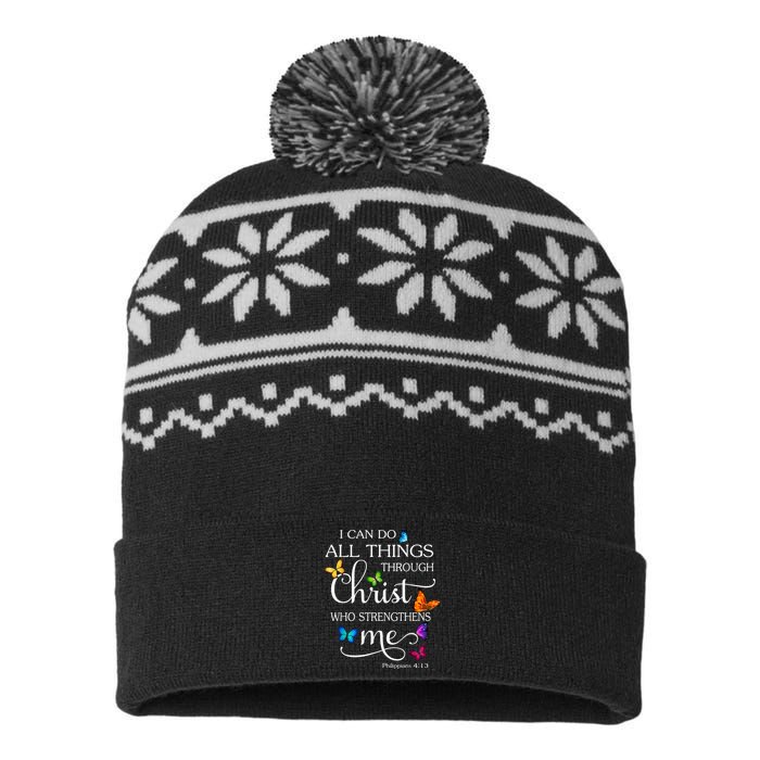 I Can Do All Things Through Christ Butterfly Art Religious USA-Made Snowflake Beanie