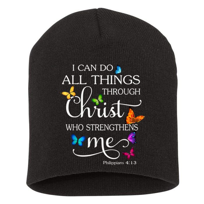 I Can Do All Things Through Christ Butterfly Art Religious Short Acrylic Beanie