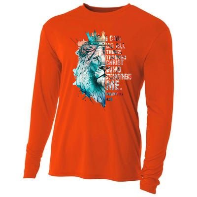 I Can Do All Things Through Christ Lion Faith Christian Cooling Performance Long Sleeve Crew