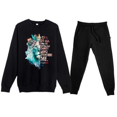 I Can Do All Things Through Christ Lion Faith Christian Premium Crewneck Sweatsuit Set