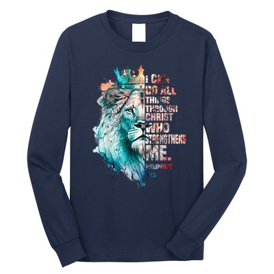 I Can Do All Things Through Christ Lion Faith Christian Long Sleeve Shirt