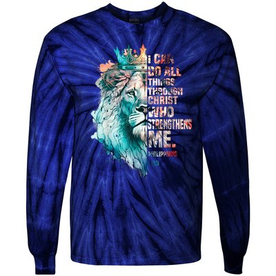 I Can Do All Things Through Christ Lion Faith Christian Tie-Dye Long Sleeve Shirt