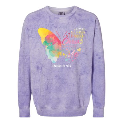 I Can Do All Things Through Christ Religous Bible Butterfly Colorblast Crewneck Sweatshirt