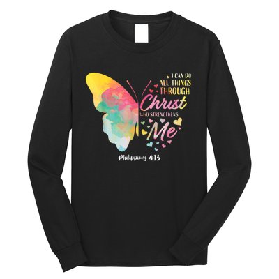 I Can Do All Things Through Christ Religous Bible Butterfly Long Sleeve Shirt