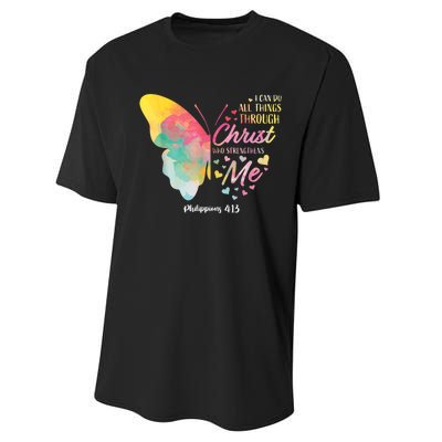 I Can Do All Things Through Christ Religous Bible Butterfly Performance Sprint T-Shirt