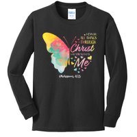 I Can Do All Things Through Christ Religous Bible Butterfly Kids Long Sleeve Shirt