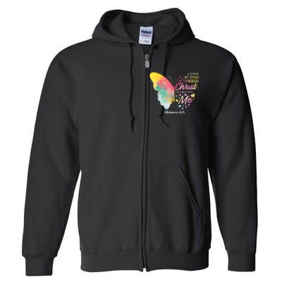 I Can Do All Things Through Christ Religous Bible Butterfly Full Zip Hoodie