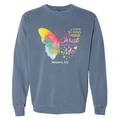 I Can Do All Things Through Christ Religous Bible Butterfly Garment-Dyed Sweatshirt