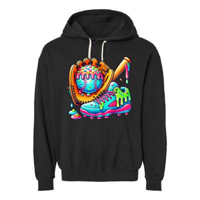 Ice Cream Drip Baseball Stuff Baseball Drip For Boy Graphic  Garment-Dyed Fleece Hoodie