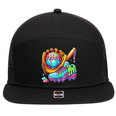Ice Cream Drip Baseball Stuff Baseball Drip For Boy Graphic  7 Panel Mesh Trucker Snapback Hat