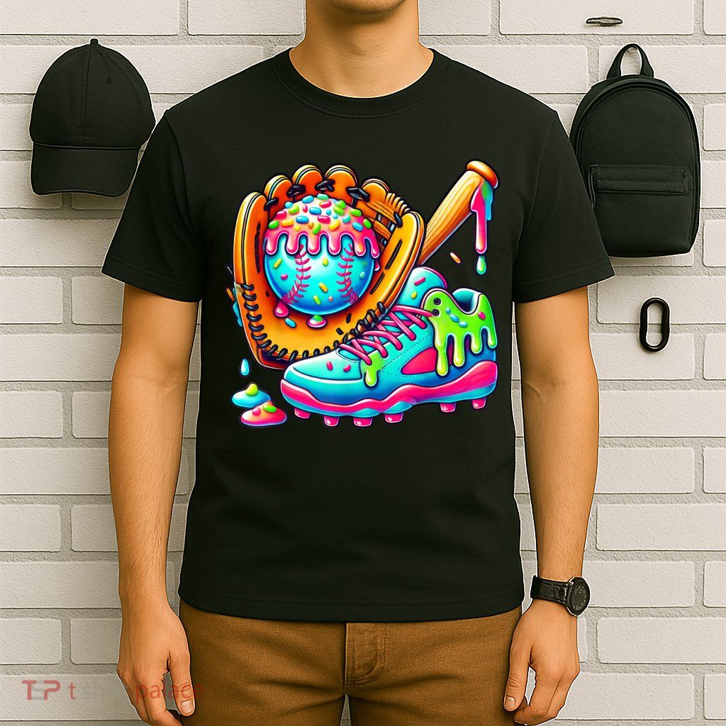 Ice Cream Drip Baseball Stuff Baseball Drip For Boy Graphic  T-Shirt