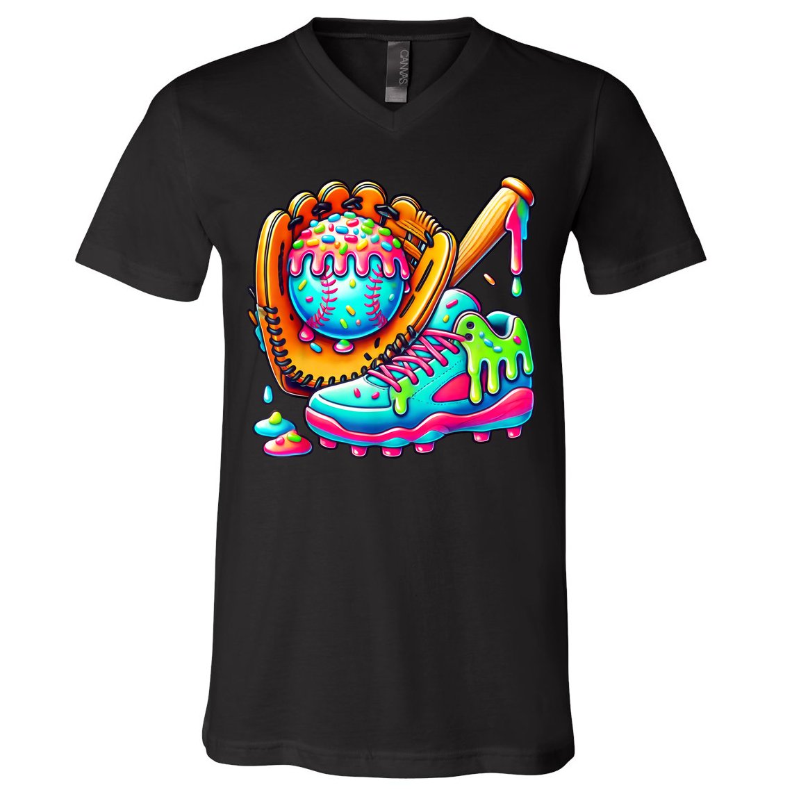 Ice Cream Drip Baseball Stuff Baseball Drip For Boy Graphic  V-Neck T-Shirt