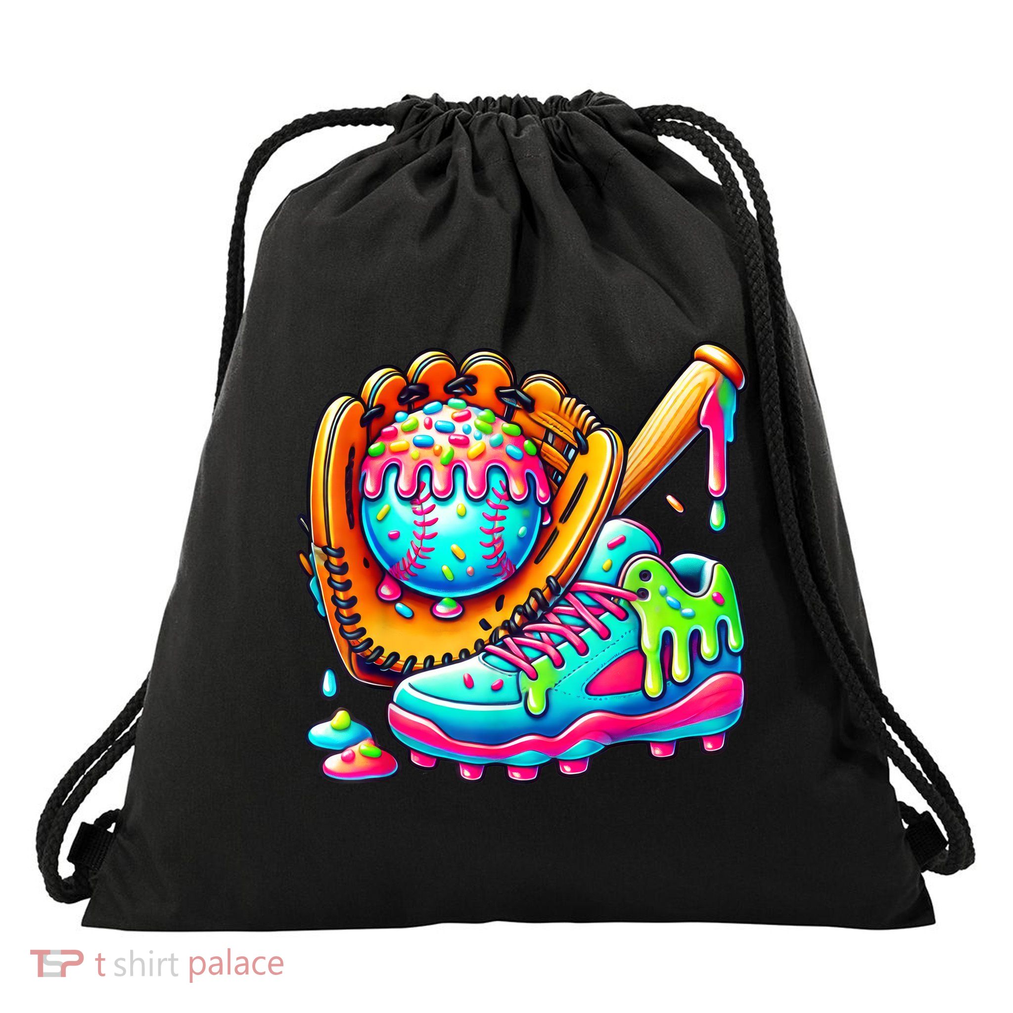 Ice Cream Drip Baseball Stuff Baseball Drip For Boy Graphic  Drawstring Bag