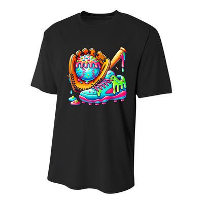 Ice Cream Drip Baseball Stuff Baseball Drip For Boy Graphic  Youth Performance Sprint T-Shirt