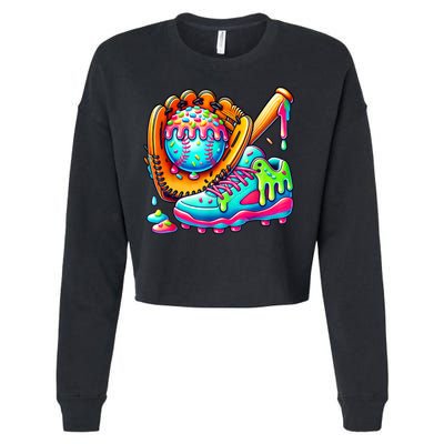Ice Cream Drip Baseball Stuff Baseball Drip For Boy Graphic  Cropped Pullover Crew