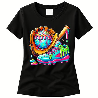 Ice Cream Drip Baseball Stuff Baseball Drip For Boy Graphic  Womens T-Shirt