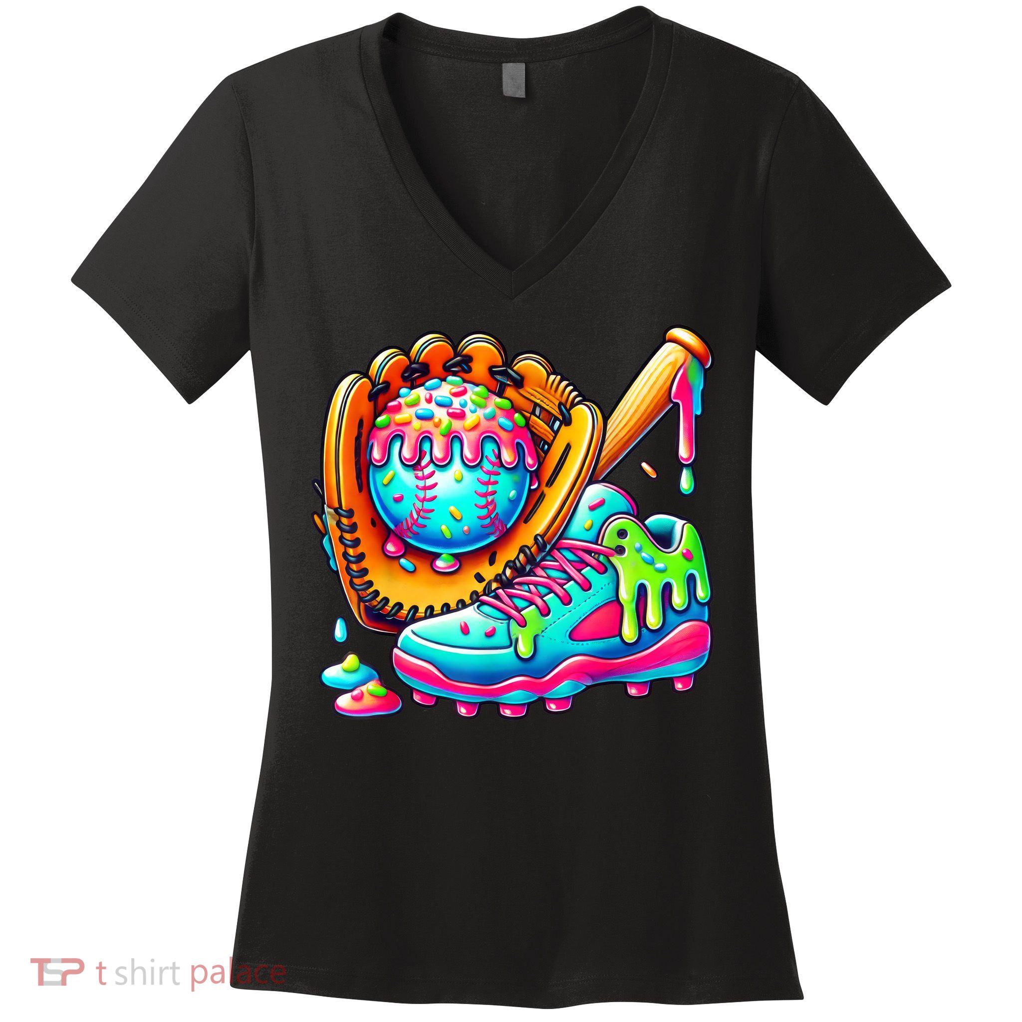 Ice Cream Drip Baseball Stuff Baseball Drip For Boy Graphic  Women's V-Neck T-Shirt