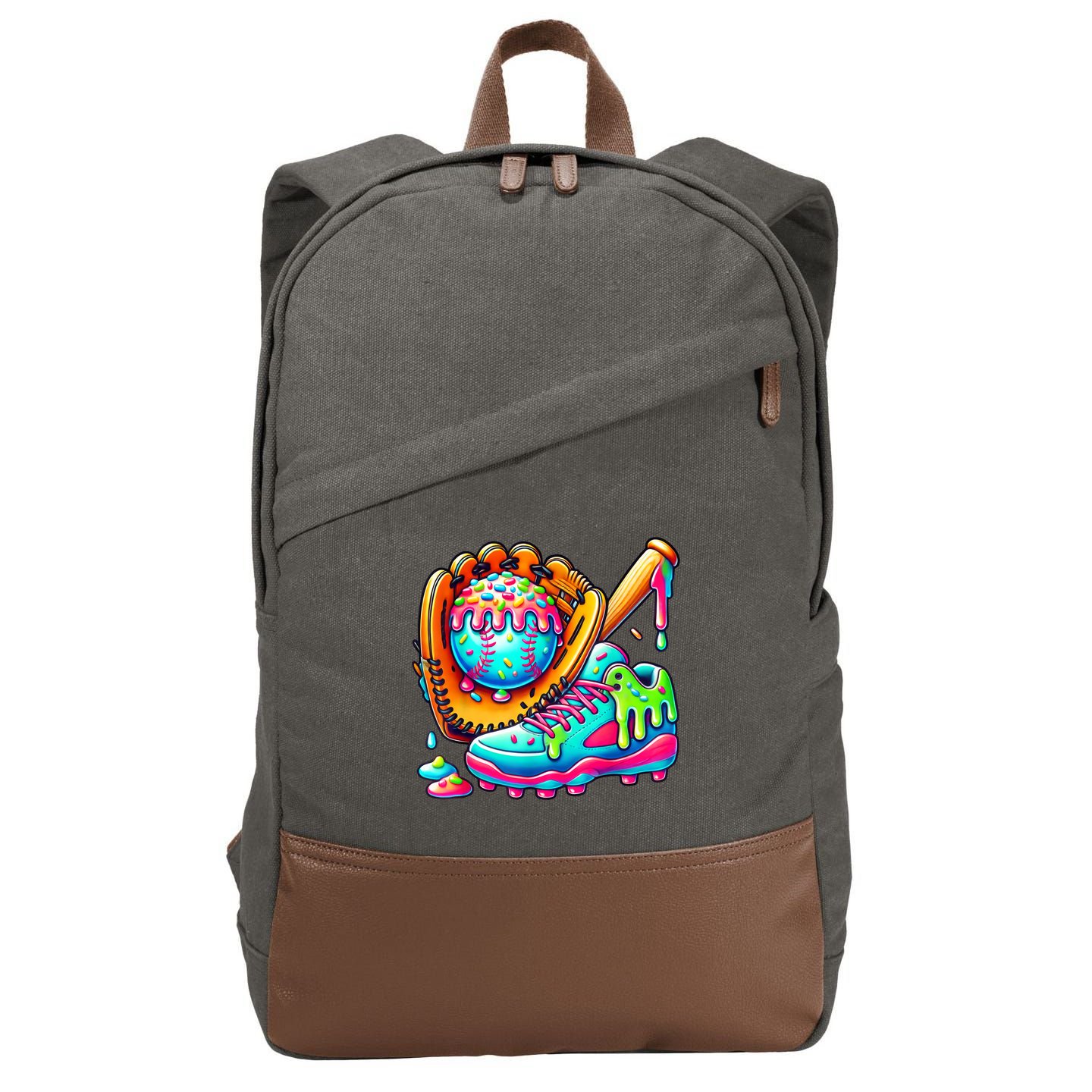 Ice Cream Drip Baseball Stuff Baseball Drip For Boy Graphic  Cotton Canvas Backpack