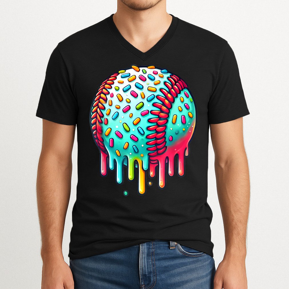 Ice Cream Drip Baseball Stuff Baseball Drip For Boy Graphic  V-Neck T-Shirt