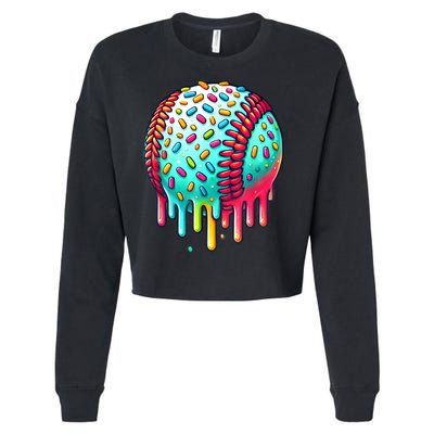 Ice Cream Drip Baseball Stuff Baseball Drip For Boy Graphic  Cropped Pullover Crew