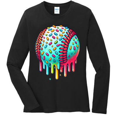 Ice Cream Drip Baseball Stuff Baseball Drip For Boy Graphic  Ladies Long Sleeve Shirt