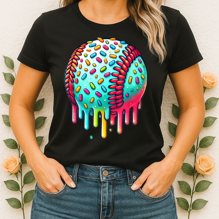 Ice Cream Drip Baseball Stuff Baseball Drip For Boy Graphic  Womens T-Shirt