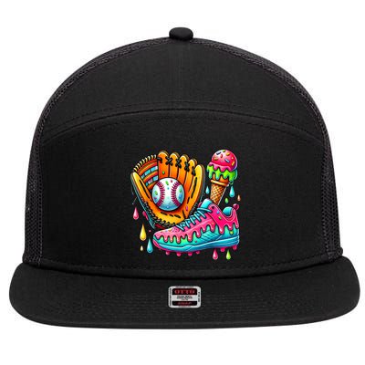 Ice Cream Drip Baseball Stuff Baseball Drip For Boy 7 Panel Mesh Trucker Snapback Hat