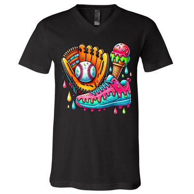 Ice Cream Drip Baseball Stuff Baseball Drip For Boy V-Neck T-Shirt