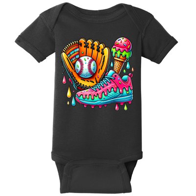 Ice Cream Drip Baseball Stuff Baseball Drip For Boy Baby Bodysuit