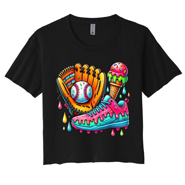 Ice Cream Drip Baseball Stuff Baseball Drip For Boy Women's Crop Top Tee