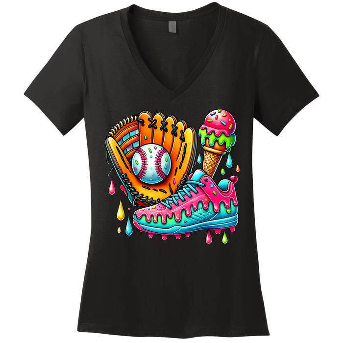 Ice Cream Drip Baseball Stuff Baseball Drip For Boy Women's V-Neck T-Shirt