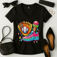 Ice Cream Drip Baseball Stuff Baseball Drip For Boy Women's V-Neck T-Shirt