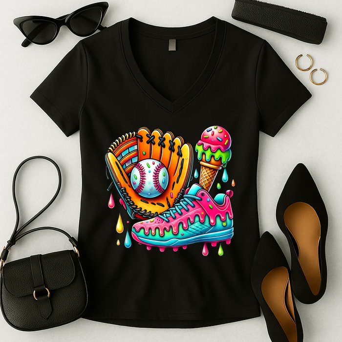 Ice Cream Drip Baseball Stuff Baseball Drip For Boy Women's V-Neck T-Shirt