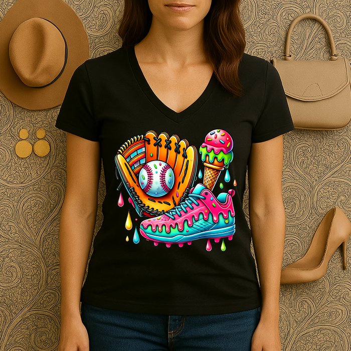 Ice Cream Drip Baseball Stuff Baseball Drip For Boy Women's V-Neck T-Shirt