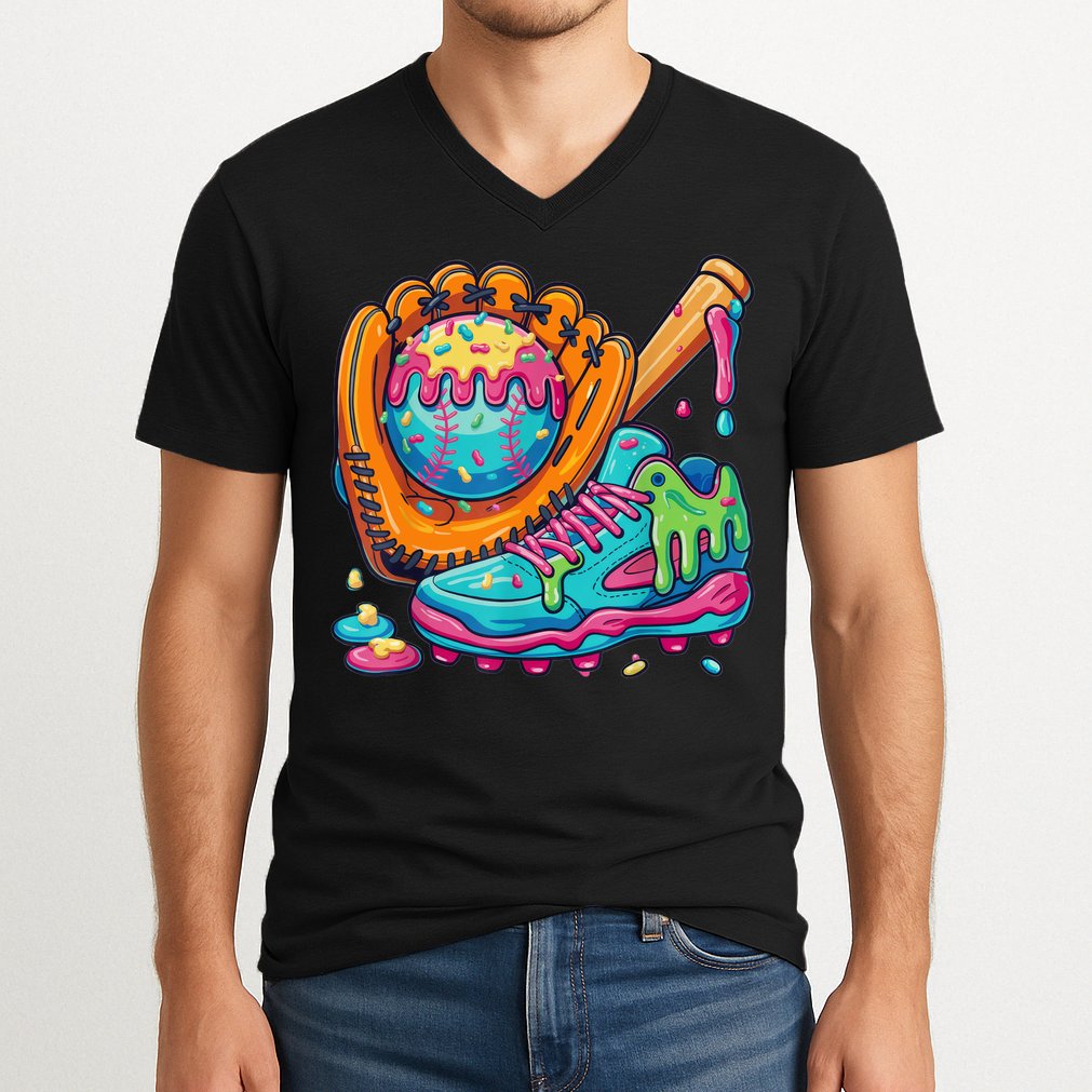 Ice Cream Drip Baseball Stuff Baseball Drip For Boy V-Neck T-Shirt