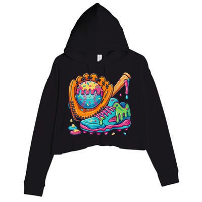Ice Cream Drip Baseball Stuff Baseball Drip For Boy Crop Fleece Hoodie