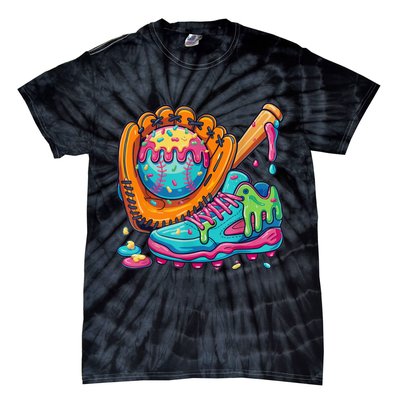 Ice Cream Drip Baseball Stuff Baseball Drip For Boy Tie-Dye T-Shirt