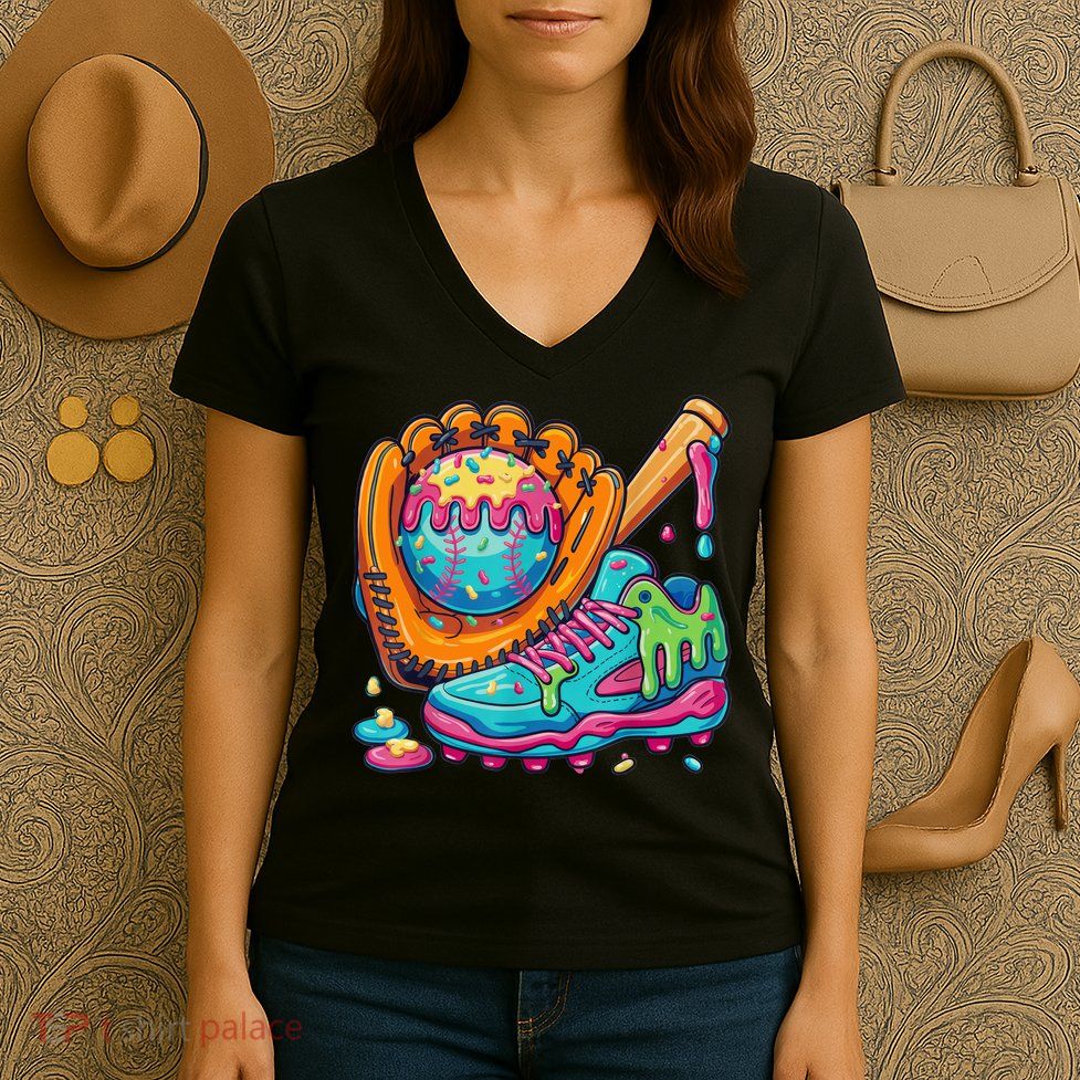 Ice Cream Drip Baseball Stuff Baseball Drip For Boy Women's V-Neck T-Shirt