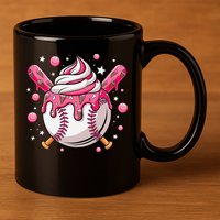 Ice Cream Drip Baseball Stuff Stuff Baseball 11oz C Handle Ceramic Mug
