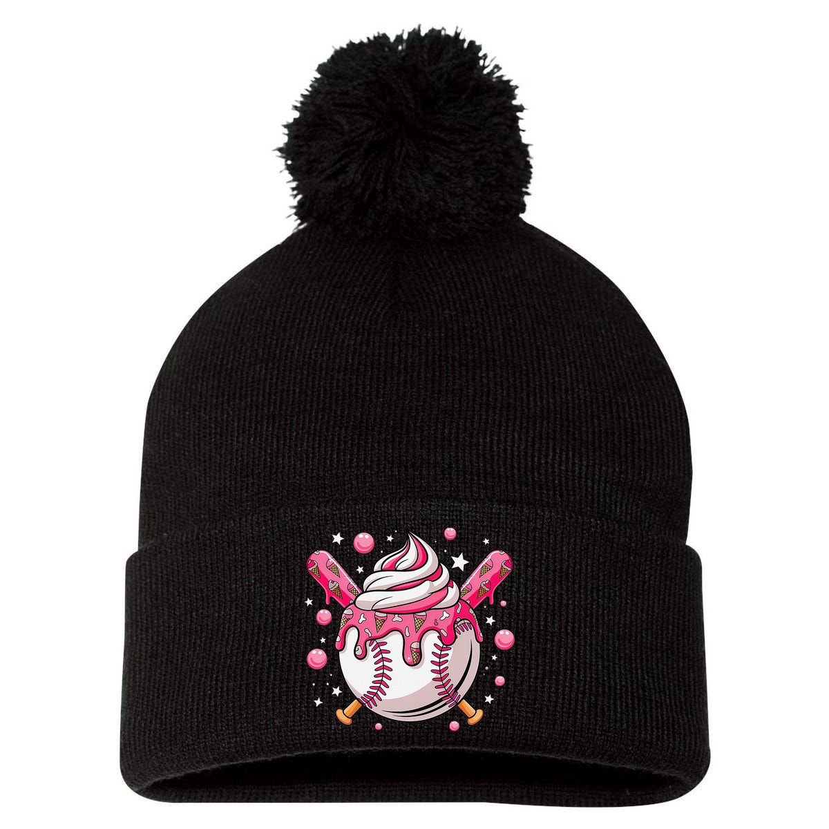 Ice Cream Drip Baseball Stuff Stuff Baseball Pom Pom 12in Knit Beanie