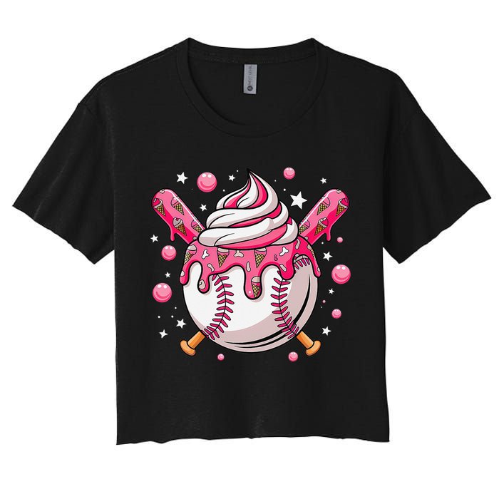 Ice Cream Drip Baseball Stuff Stuff Baseball Women's Crop Top Tee