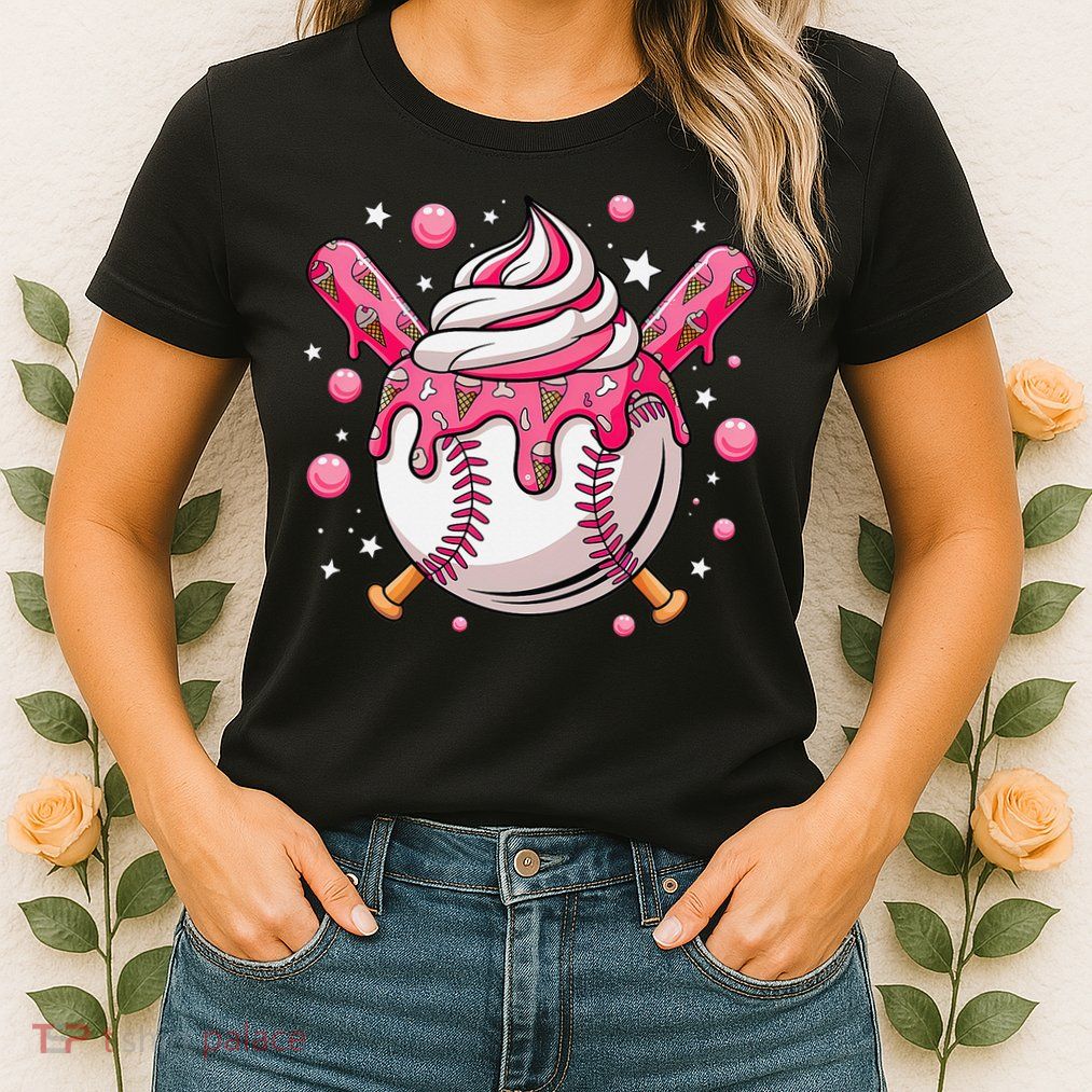 Ice Cream Drip Baseball Stuff Stuff Baseball Womens T-Shirt