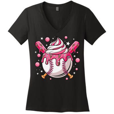 Ice Cream Drip Baseball Stuff Stuff Baseball Women's V-Neck T-Shirt