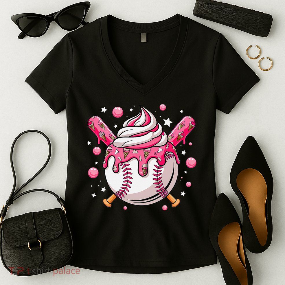 Ice Cream Drip Baseball Stuff Stuff Baseball Women's V-Neck T-Shirt
